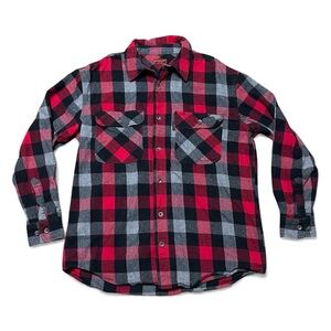 FIVE BROTHER Flannel Brawny Extra Heavyweight Plaid Shirt Red Gray Men’s LARGE